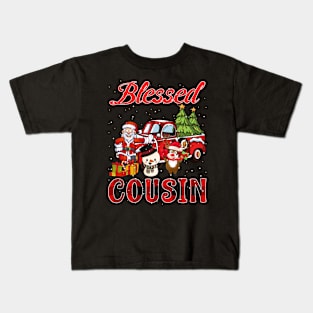 Blessed Cousin Red Plaid Christmas Kids T-Shirt